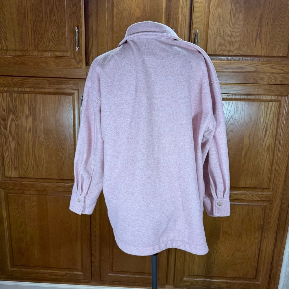 HM Pink Marl Button Up Shacket Shirt Jacket Large Pockets Heathered Soft Layer - Picture 6 of 10